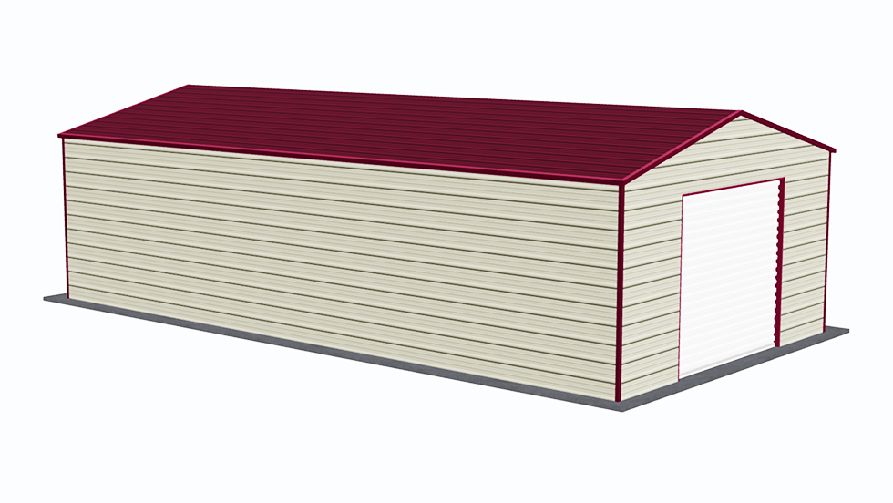 A-frame Roof 18x35' Metal Garage with 140 MPH/30 PSF certification. This 18' wide and 35' long Boxed-eave style roof garage has enclosed walls with roll-up door(s). This carport garage building has is built with 2.5" 14 Gauge Galvanized Tubing.
