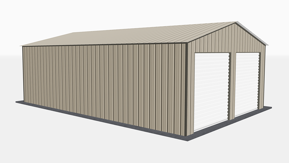 20' wide and 30' long steel garage with 140 MPH/30 PSF certification. Click this enclosed metal building picture to view details and order metal carport garage online. Click to view great prices for 20' wide metal garage with 140 MPH/30 PSF certification. This 20' wide and 30' long garage has enclosed walls with roll-up door(s). This carport garage building is built with 2.5" 14 Gauge Galvanized Tubing.