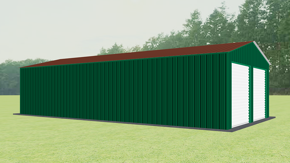 Click to view great prices for 20' wide metal garage with 140 MPH/30 PSF certification. This 20' wide and 40' long garage  has enclosed walls with roll-up door(s). This carport garage building is built with 2.5" 14 Gauge Galvanized Tubing.