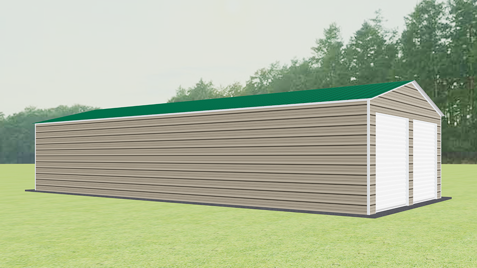 Residential Style 20x45' Metal Garage with 140 MPH/30 PSF certification. This 20' wide and 45' long Residential style garage has enclosed walls with roll-up door(s). This carport garage building is built with 2.5" 14 Gauge Galvanized Tubing.