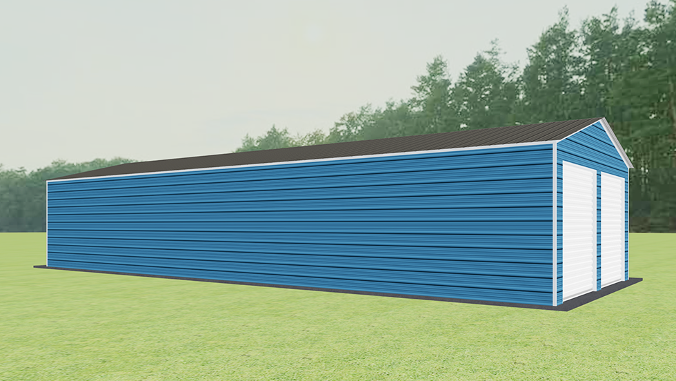 Residential Style 20x50' Metal Garage with 140 MPH/30 PSF certification. This 20' wide and 50' long Residential style garage has enclosed walls with roll-up door(s). This carport garage building is built with 2.5" 14 Gauge Galvanized Tubing.