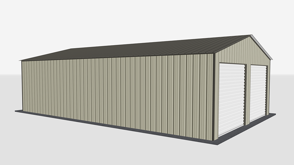 Click to view great prices for 22' wide metal garage with 140 MPH/30 PSF certification. This 22' wide and 35' long garage  has enclosed walls with roll-up door(s). This carport garage building is built with 2.5" 14 Gauge Galvanized Tubing.