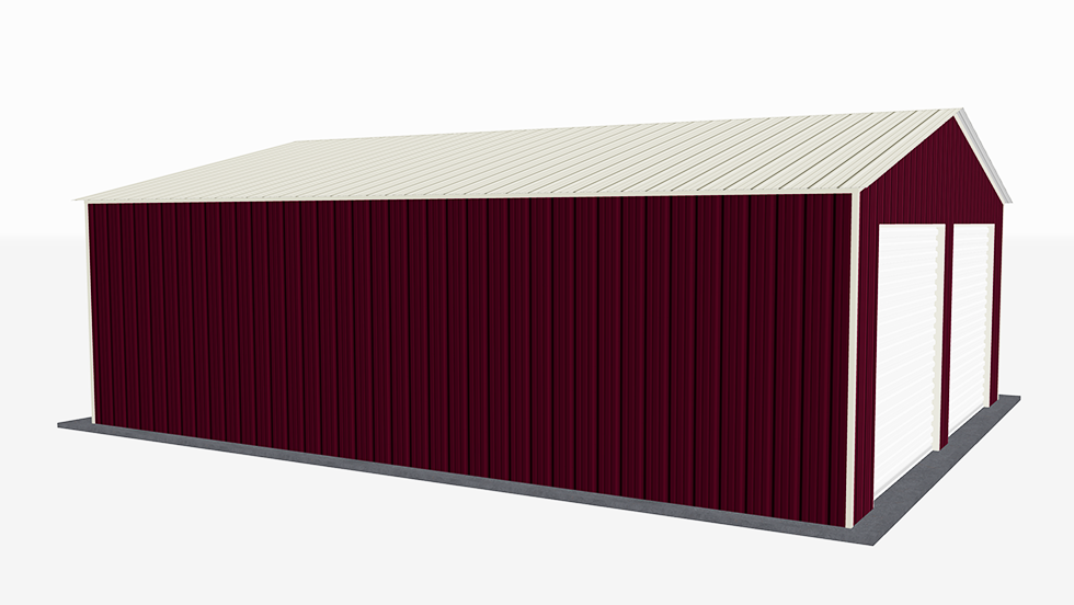 Click to view great prices for 24' wide metal garage with 140 MPH/30 PSF certification. This 24' wide and 30' long garage  has enclosed walls with roll-up door(s). This carport garage building is built with 2.5" 14 Gauge Galvanized Tubing.