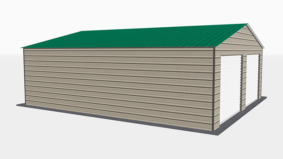 Click to view great prices for 26' wide metal garage with 140 MPH/30 PSF certification. This 26' wide and 30' long garage  has enclosed walls with roll-up door(s). This carport garage building is built with 2.5" 14 Gauge Galvanized Tubing.