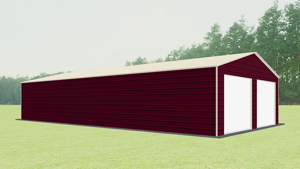Click to view great prices for 26' wide metal garage with 140 MPH/30 PSF certification. This 26' wide and 50' long garage  has enclosed walls with roll-up door(s). This carport garage building is built with 2.5" 14 Gauge Galvanized Tubing.