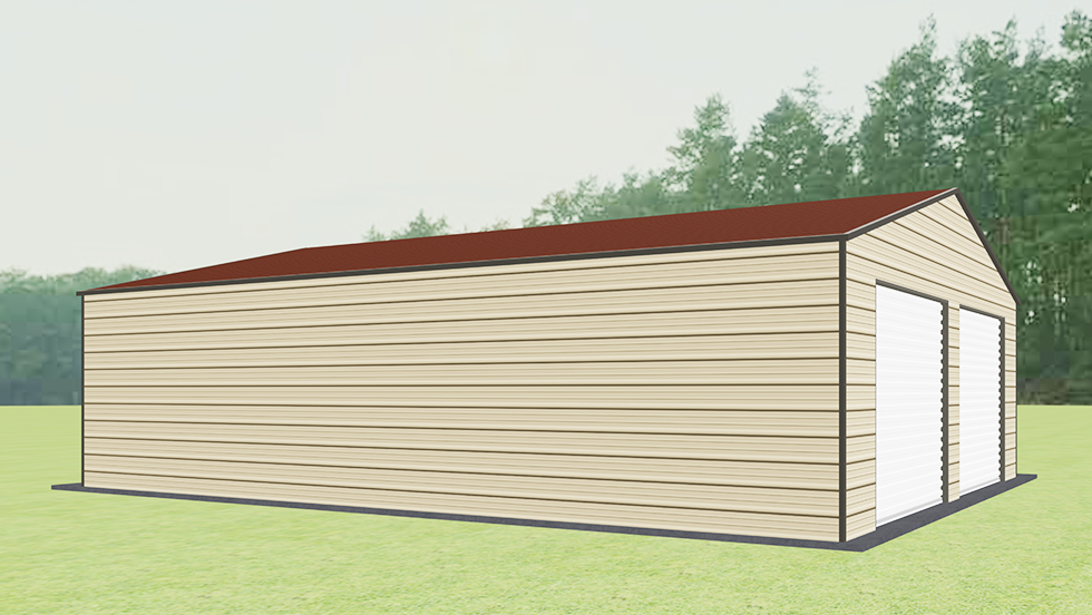 Click to view great prices for 28' wide metal garage with 140 MPH/30 PSF certification. This 28' wide and 35' long garage  has enclosed walls with roll-up door(s). This carport garage building is built with 2.5" 14 Gauge Galvanized Tubing.