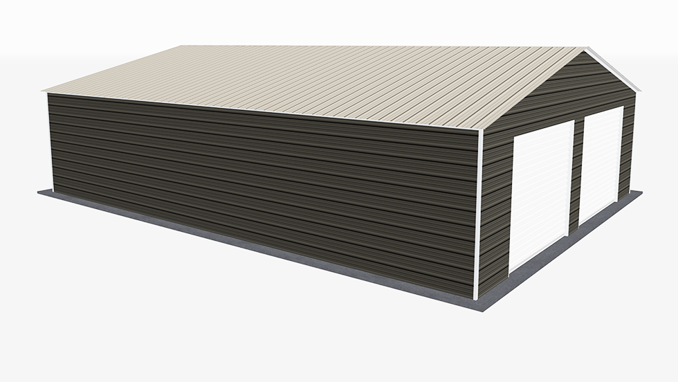 Click to view great prices for 30' wide metal garage with 140 MPH/30 PSF certification. This 30' wide and 40' long garage  has enclosed walls with roll-up door(s). This carport garage building is built with 2.5" 14 Gauge Galvanized Tubing.